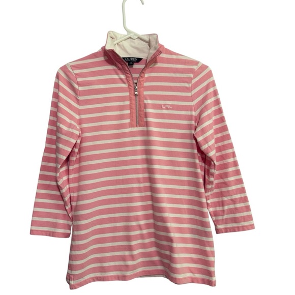 Lauren Ralph Lauren Tops - Lauren Ralph Lauren Shirt Top Pink White Stripe 1/4 Zip Knit Polo Golf Medium